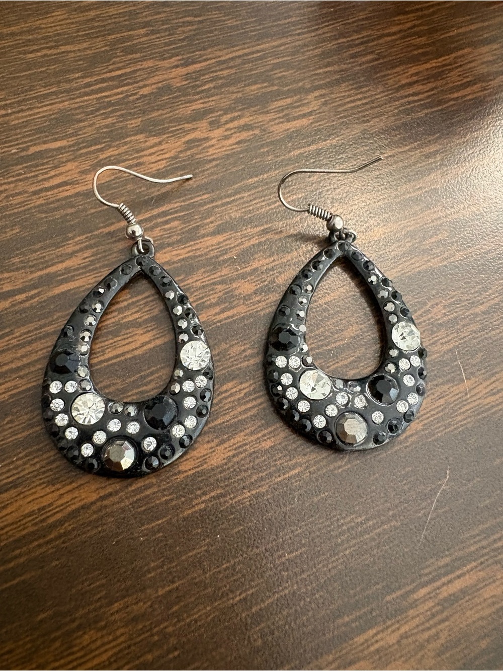 Black Rhinestone Teardrop Dangle Earrings | Statement Glam Sparkle